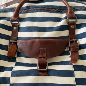 Striped Canvas and Brown Leather Men’s Carry Bag